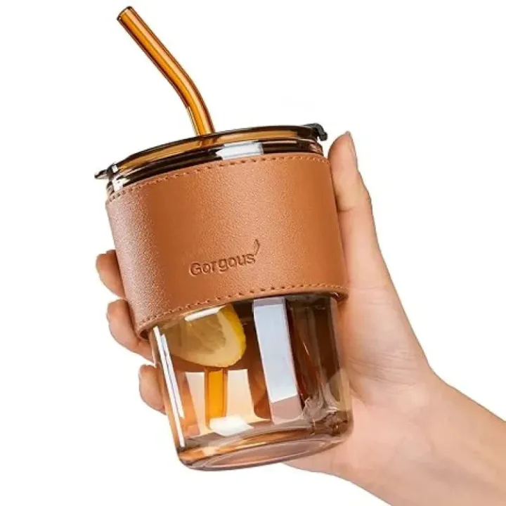 Coffee OR Tea Glass Mug with Lids and Straws