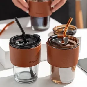 Coffee OR Tea Glass Mug with Lids and Straws